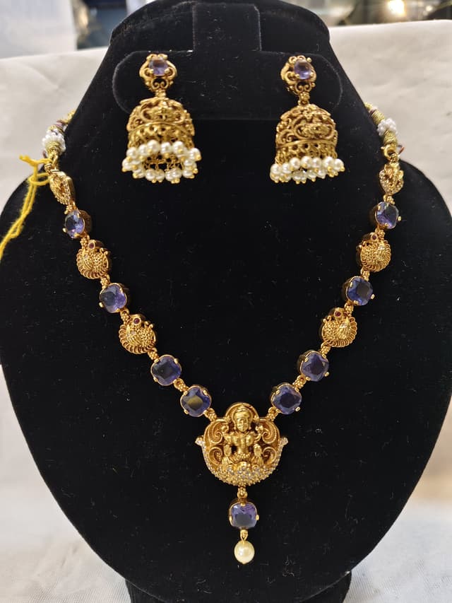 Vellora Jewels Antique Combo Set | Royal Sapphire Goddess | Necklace + Earrings