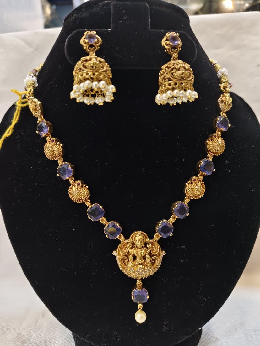 Vellora Jewels Antique Combo Set | Royal Sapphire Goddess | Necklace + Earrings