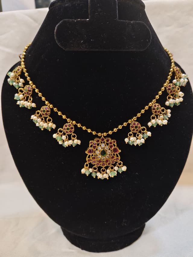 Vellora Jewels Antique Necklace | Ruby Emerald Cluster Drop | Temple/Traditional Style
